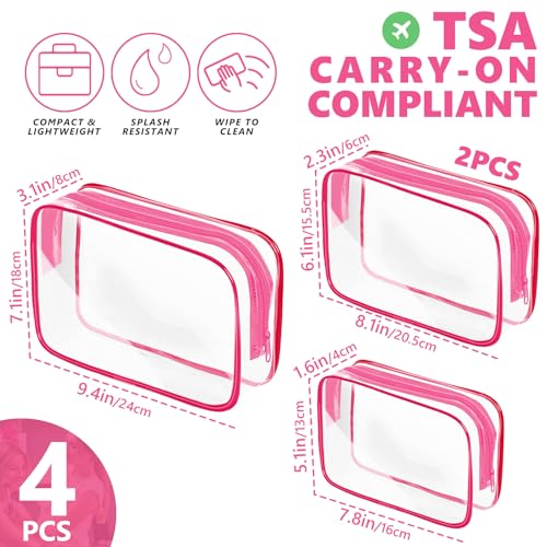 Clear Makeup Bag (4 Packs Rose Red)