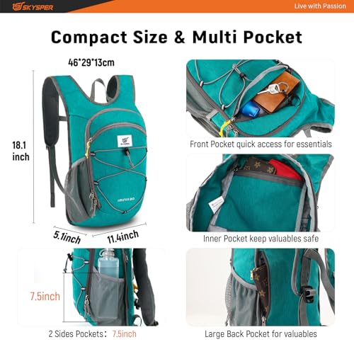 20L Foldable Hiking Backpack Lightweight Packable Travel Daypack with Chest Strap Small Outdoor Folding Back Pack Collapsible Bag for Women Men (Cyan / 20l)