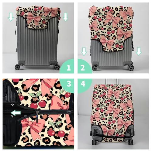 Luggage Cover Suitcase Protector + Luggage Tag (Coquette Pink Bows Leopard / XL)