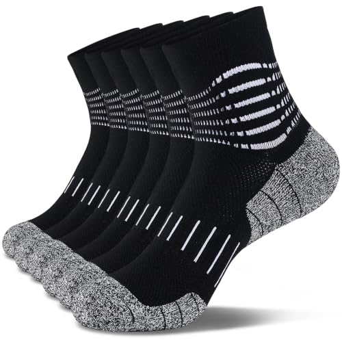 Ankle Compression Socks for Men Athletic Running Socks with Cushioned Support 3 Pairs (Large / Cushioned‑black(3 Pairs))
