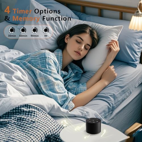 Sleep White Noise Portable Sound Machines with 30 Soothing Sounds 32 Levels Volume Compact 4 Timer Options Auto (Black)