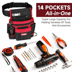 Tool Belt,14-Pockets Tool Belts for Men with Magnetic Tool Pouch (Black&red)