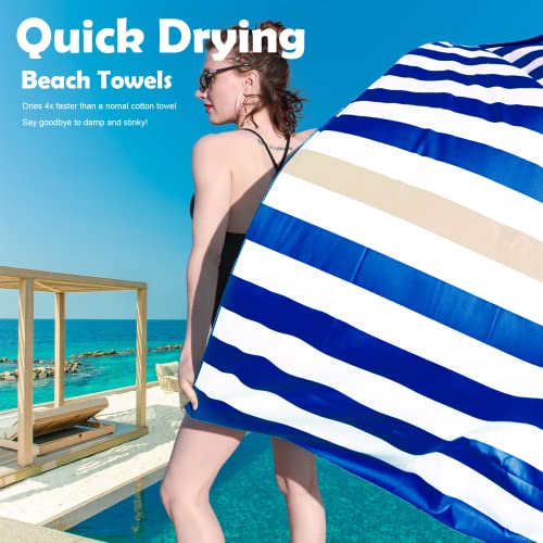 Microfiber Beach Towel Sand (K-dark Blue&khaki Stripes / Large(60x30"))