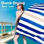 Microfiber Beach Towel Sand (K-dark Blue&khaki Stripes / Large(60x30"))