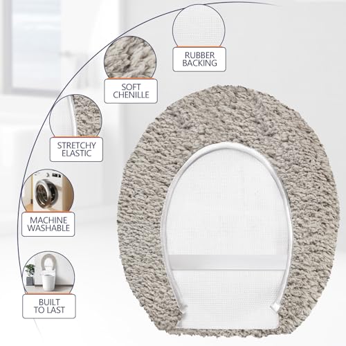 Microfiber Elongated Toilet Seat Cover 19.5"x 15" Machine Washable (Light Grey / Elongated)