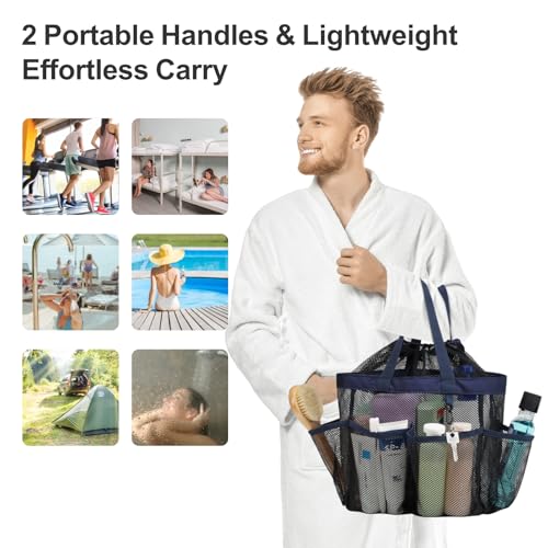 Mesh Shower Caddy Portable with Drawstring (Dark Blue with Drawstring)