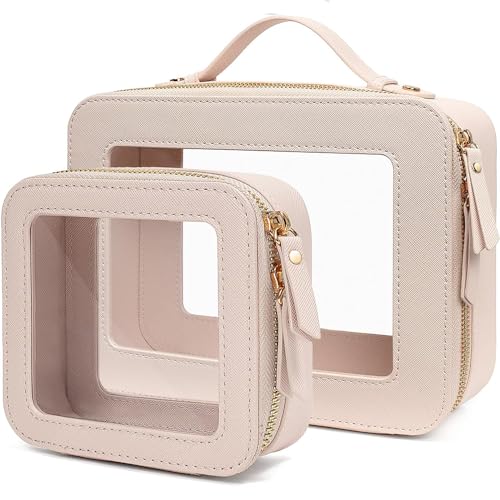 2 Pieces Clear Mahjong Bag (Mini+Large Beige)