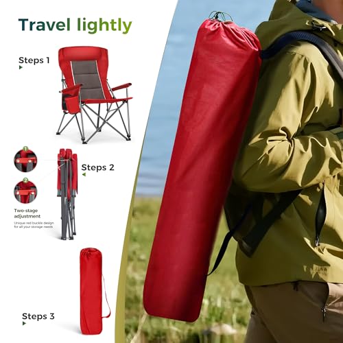 Oversized Camping Chair for Adult Lawn Chair for Outdoor Camping (Red-2)