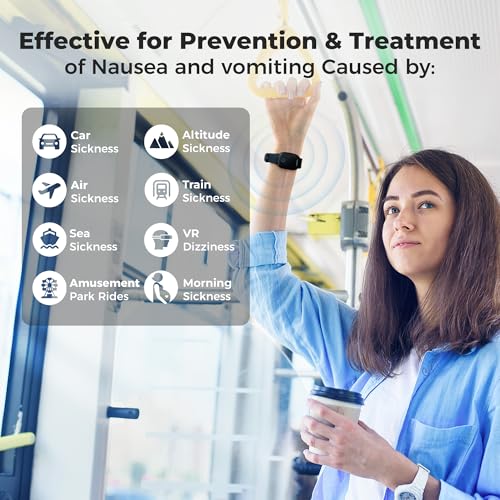 Fashion Anti Nausea Wristband Relieve Morning Motion Travel Sickness Rechargeable Drug Free Bands Without Side Effects (Jet Black - Extra 2pack Conductive Gel)