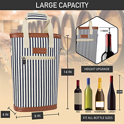 2 Bottle Wine Bag Carrier Insulated Leakproof Wine Cooler Navy Stripes (Navy Stripes)