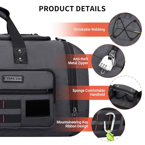 Duffle Bag for Men 3 in 1 Convertible 40L Nylon Gym Travel Backpack (Silvery Grey)