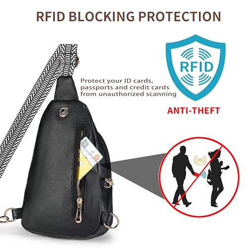 Crossbody Bags for Women Anti Theft Vegan Leather Sling Bag RFID Blocking Chest Bag for Travel (Black-02)