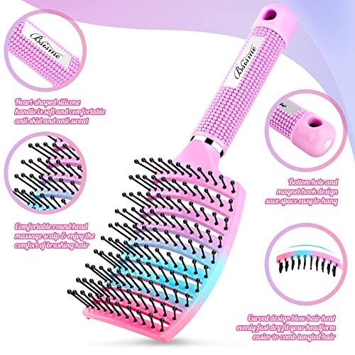 Hair Brush Curved Vented Detangling Brush for Faster Blow Drying (Pink blue purple)