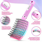 Hair Brush Curved Vented Detangling Brush for Faster Blow Drying (Pink blue purple)