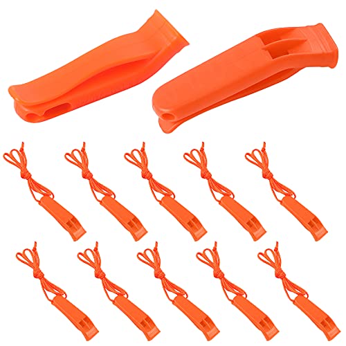 10 Pcs Safety Whistle Marine Plastic Whistles for Emergency (Orange)