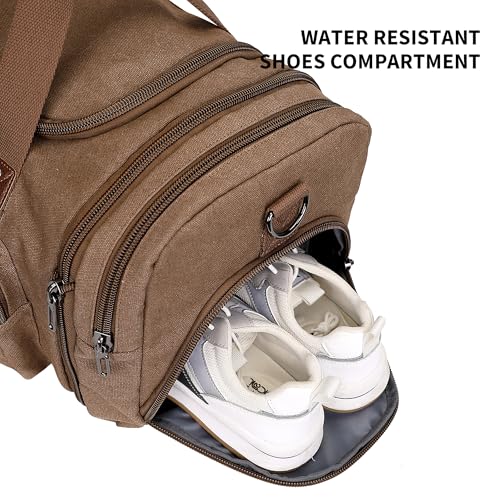 Canvas Duffle Bag for Men Expandable Convertible Travel Gym Duffel (Brown)