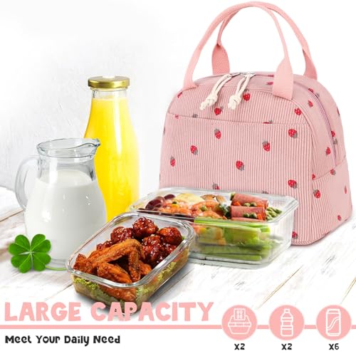 Lunch Bag for Women Men Cute Corduroy Lunch Tote Bags Reusable Insulated Lunch Box Large Capacity Reusable Insulated Cooler for Work Picnic or Travel (Corduroy strawberry pink / 10L)