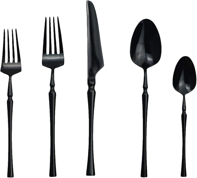 Gugrida 20 piece Black Flatware Set 304 Stainless Steel Fork Spoon Cutlery - Image 2