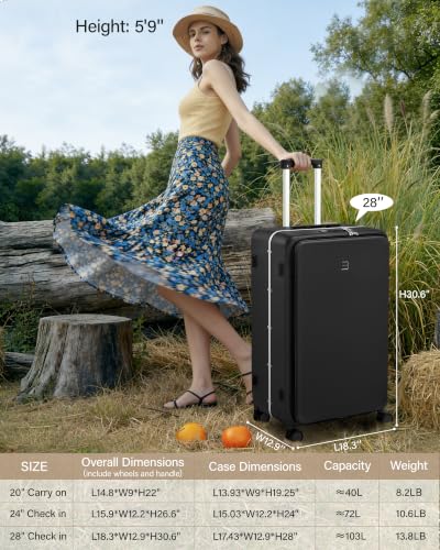 28 Inch Top Opening Checked Luggage with Cup Holder and USB Ports (Jet Black / 28 Inch Pro)