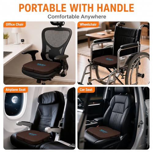 3-in-1 Foldable Gel Seat Cushion with Memory Foam Ergonomic Portable Cushion for Back Pain & Tailbone Relief - Perfect for Office Chair, Airplane Travel & Stadium Seats (18.5" x 15" x 2" Brown) (Brown)