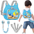Toddler Harness Leash + Reflective Anti Lost Wrist Link (Sky Blue/Car & Excavator)