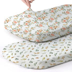 Stretch Fitted Bassinet Sheet Set BROLEX 2 Pack Cradle Sheets for Bassinet Pad (Rose Foliage / 32x16 Inch)