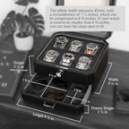 6 Slot Leather Watch Box with Valet Drawer (6 Slot - Black / Grey)