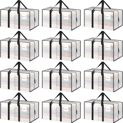 12 Pack Extra Heavy Duty Large Moving Bags Strong Zipper (Semi-Transparent / 12 Pack)