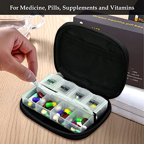 Weekly Travel Pill Organizer Cute Pill Case with 7 Day Pill Box (1 Case + 2 Boxes / B. Brown 02 + Pill Box)