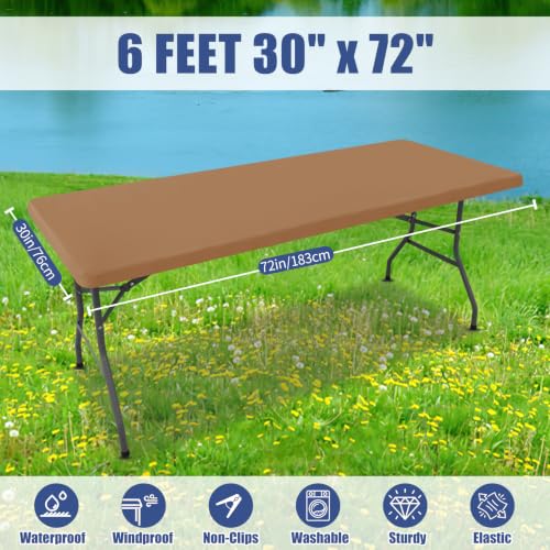 2 Pack Rectangle Spandex Fitted Table Cloth (Khaki / 72" x 30" (Rectangular))