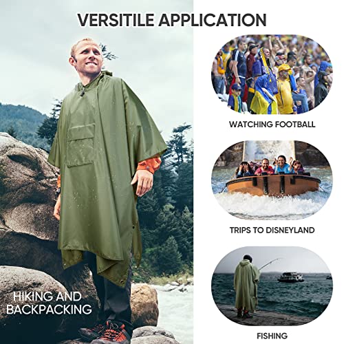 Hooded Rain Poncho for Adult with Pocket (Green)