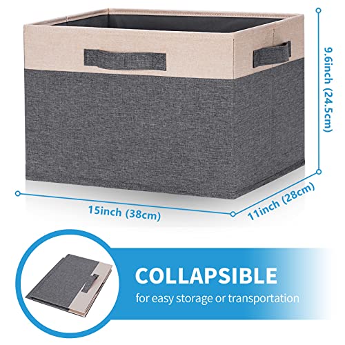 Large Fabric Storage Bins for Shelves with 3 Handles (Large-3 Pack / Grey & Beige)