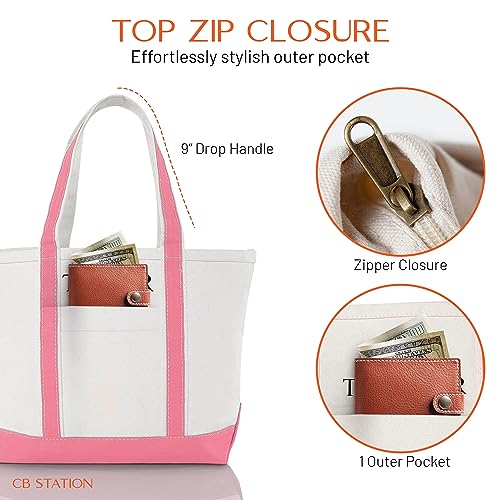 Medium Classic Personalized Monogram Canvas Tote Bag for Women (Coral)