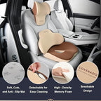 Car Seat Cushion and Lumbar Support with Headrest Pillow Memory Foam Ergonomic Back Support Driving Seat Cushion Neck Head Pillow (Beige / 3 Pieces)