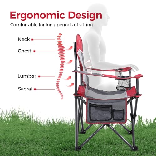 Heavy Duty 400lbs Mesh Back Camping Chairs with Lumbar Support (Red / 1PC)
