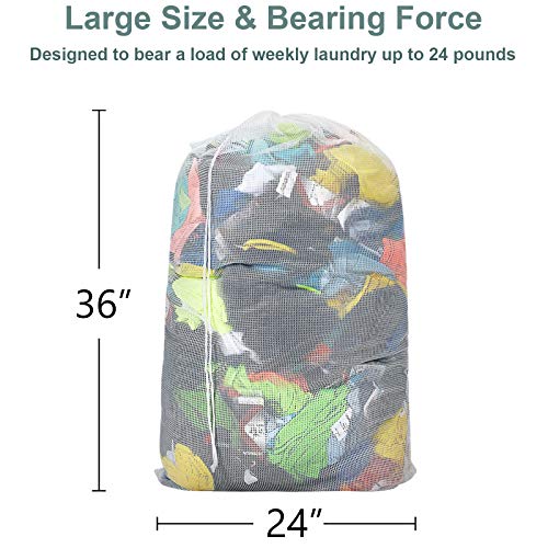 Laundry Bags Mesh Heavy Duty 24" x 36" with Drawstring Closure (White-3Pack)