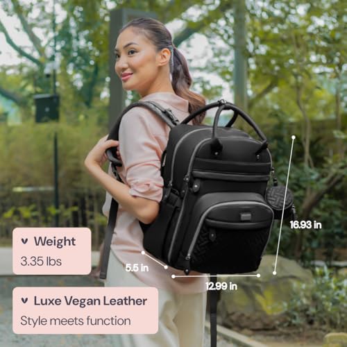 Leather Diaper Bag Backpack (Vegan Leather Black / Large)