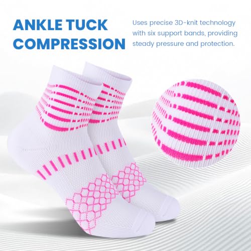 Ankle Compression Socks Women Men Plantar Fasciitis Relief 3 Pairs (Large / Hot Pink+white-hot Pink+purple(3 Pairs))