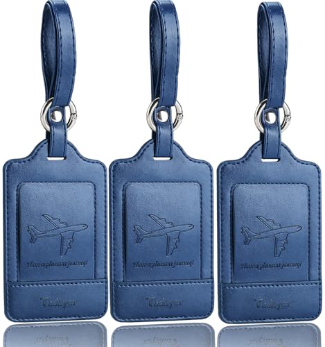 Leather Luggage Tags for Suitcases (Blue)