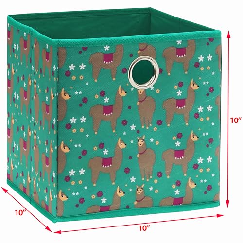 10 Inch Foldable Cube Storage Bins with Handles (6 Pack - 10" x 10" x 10" / Green - Lama)