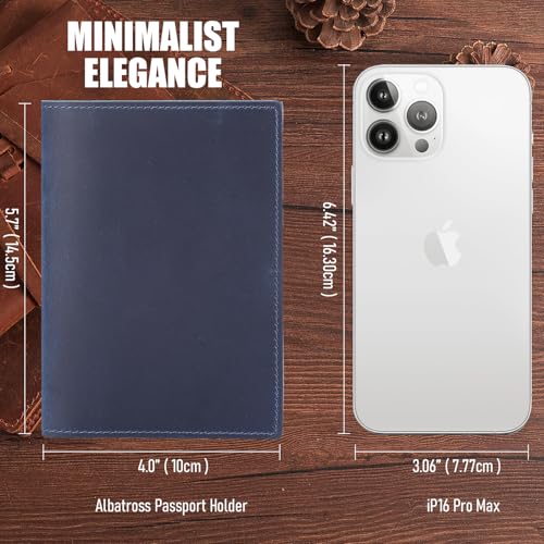 Albatross Leather Travel Passport Holder (Navy)