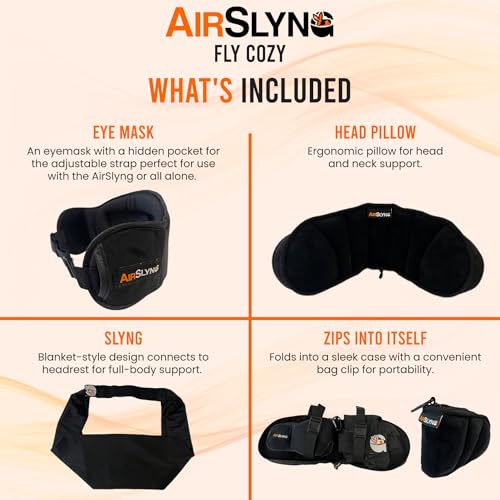 2 Pack 3-in-1 Airplane Sleep Support System - Plane Sleeping Accessories with Memory Foam Long Haul Flight Pillow, Adjustable Travel Eye Mask, and Blanket-Like Body Sling - Fits in Carry On (Standard – 2 Pack)