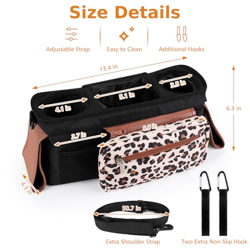 Universal Stroller Organizer with Insulated Cup Holder (Leopard / Classic Organizer)