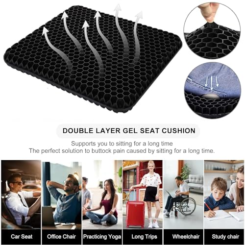 Gel Seat Cushion (Black / 16.5 x 14.5 x 2 inch)