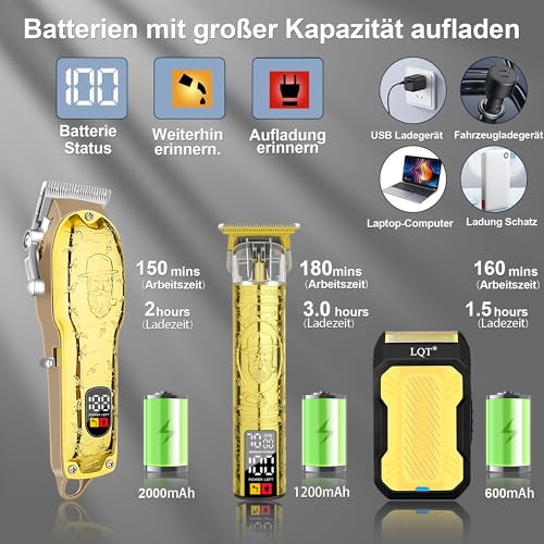 Professional Hair Clipper Set for Men Electric Shaver Razor Cordless Hair Cutting Barber Clippers Beard Trimmer Men’s Grooming Kit Gifts for him (Gold)