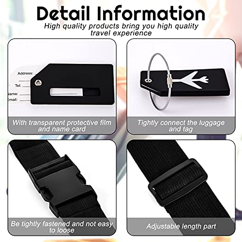 8 Pcs Luggage Straps Suitcase Tags Set for TSA Approved (Black / Airplane)