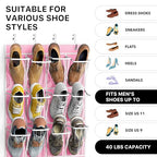 24 Pockets Large Clear Over the Door Shoe Organizer (Extra Large Pockets / Pink)