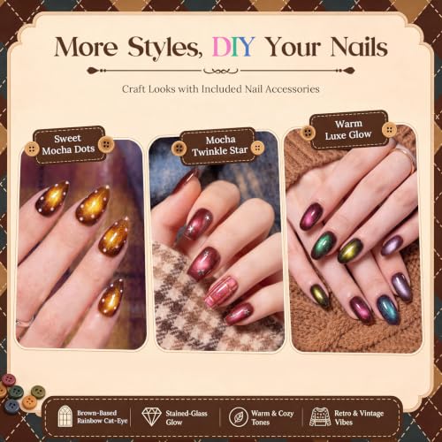 Beetles Mocha Sweater Cat Eye Gel Nail Polish Set (A - Brown Nude Gold | Mocha Sweater)