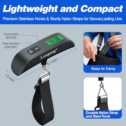 Digital Hanging Luggage Scale with Backlit for Travel (Grey)