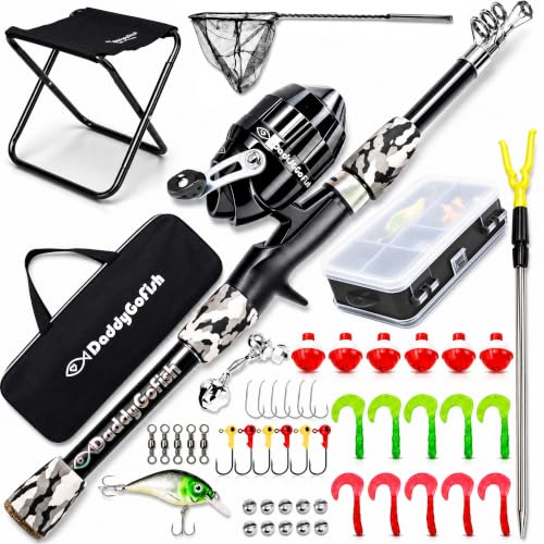 Kids Fishing Pole For Boys (Black (Complete Set) / 4ft)